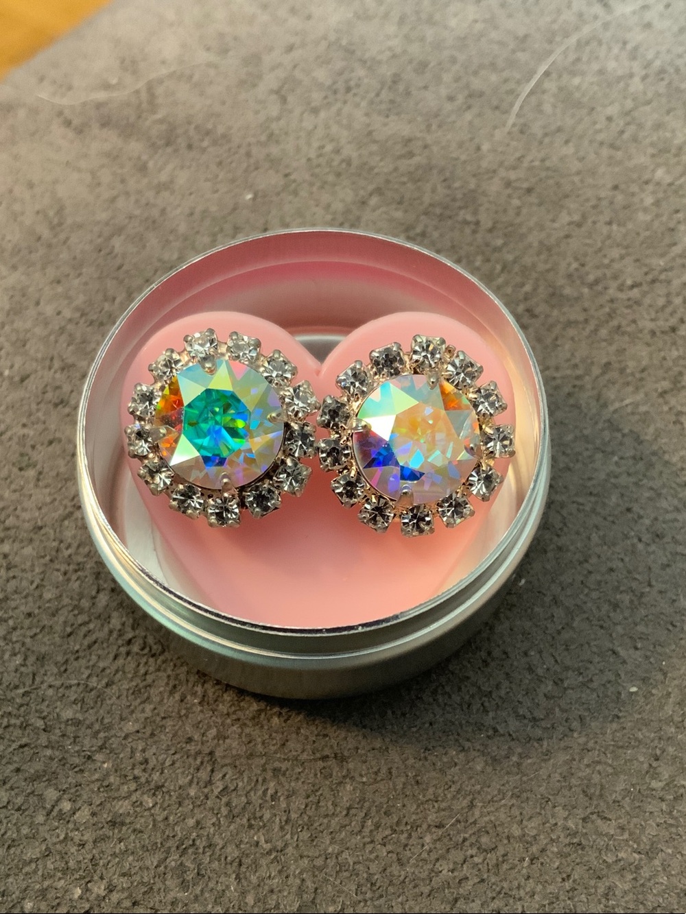 Iridescent Crystal Halo Stud Earrings - Multicolor Sparkle
